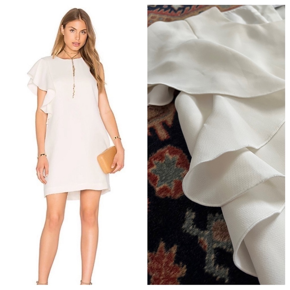 Elizabeth and James Luca Ruffle Sleeve Ivory Mini Dress gold zipper 4